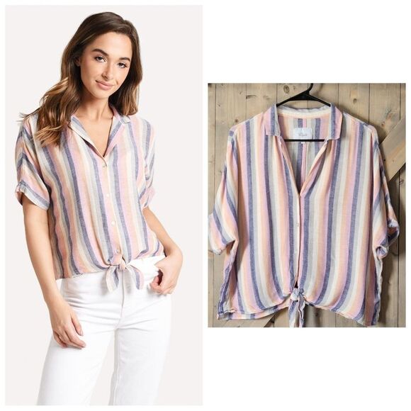 Rails Marley Top - Mandalay Stripe Linen blend Blouse Size Large - Picture 1 of 11